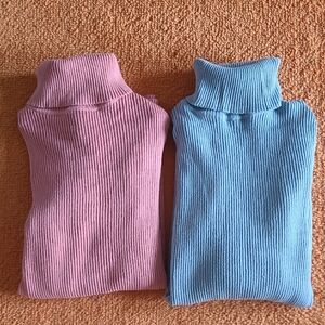 Turtle Neck Ambiance Ribbed Turtleneck Sweater - Pink and Blue